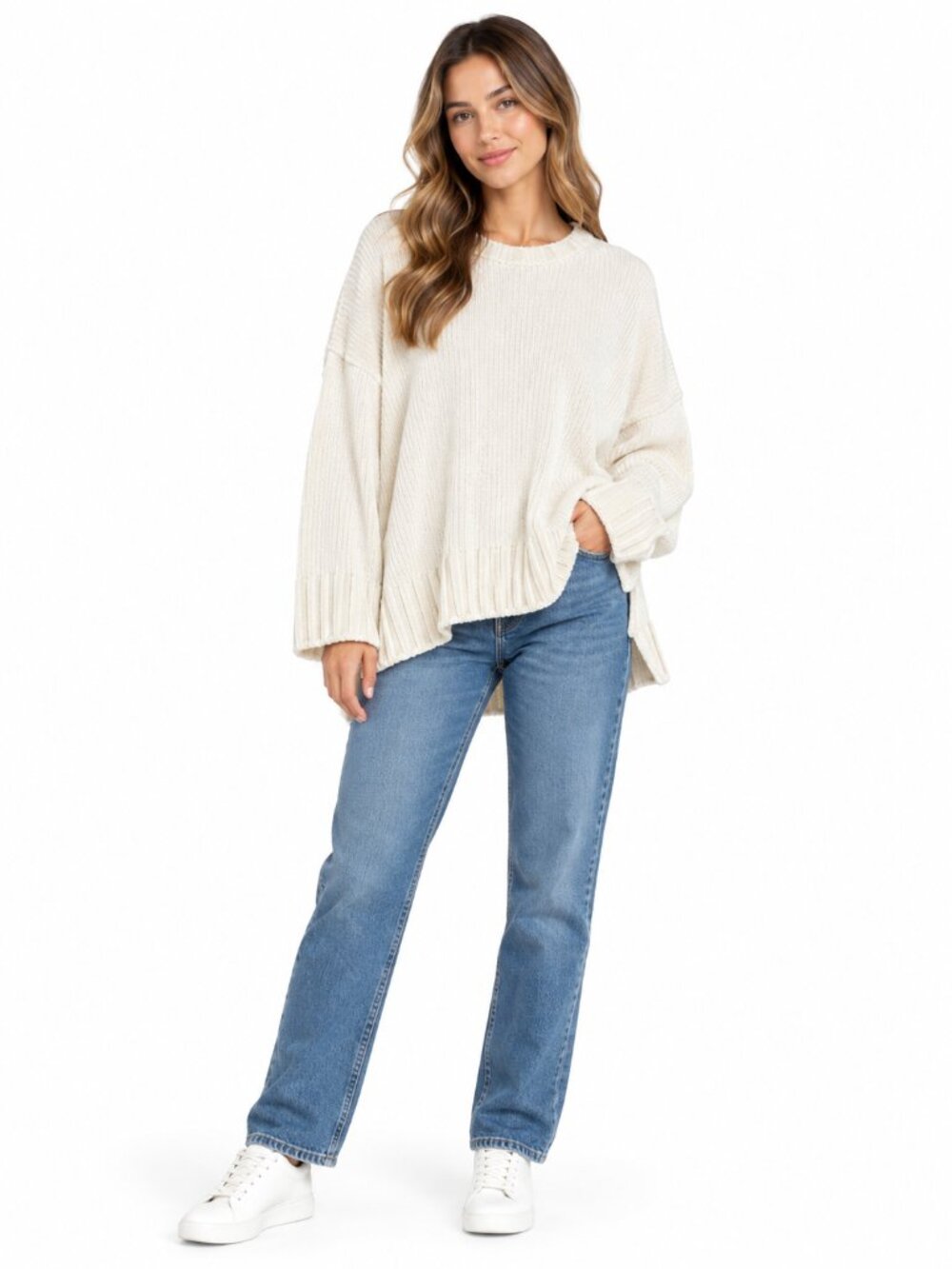 SHOW ME YOUR MUMU Chenille Jesse Sweater Oversized Cream Off White Medium
